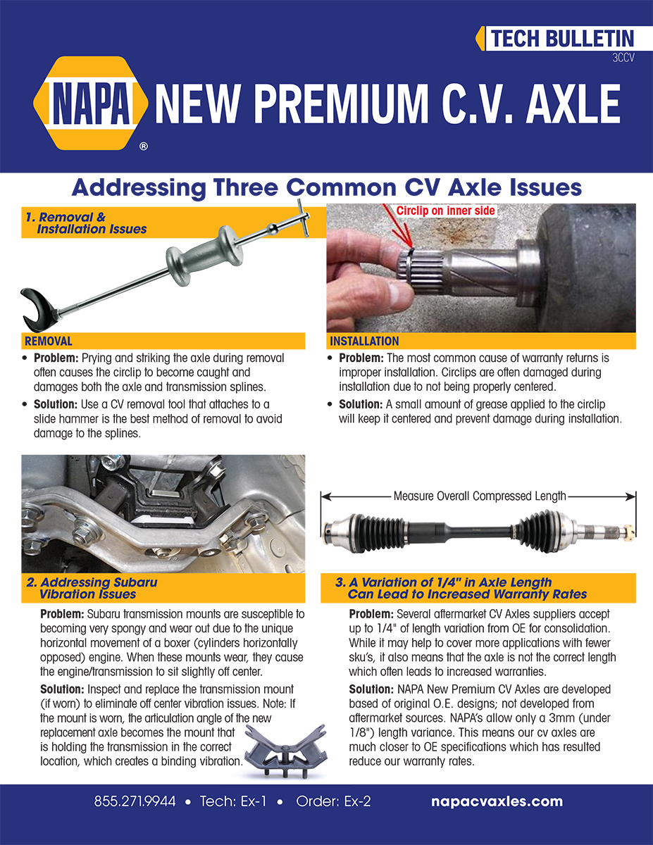 NAPA Addressing 3 Common CV Axle Issues
