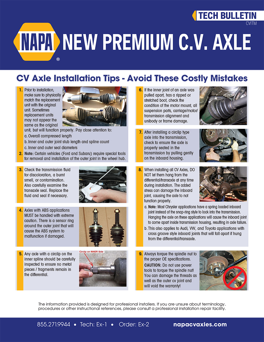 NAPA CV Axle Intallation Tips